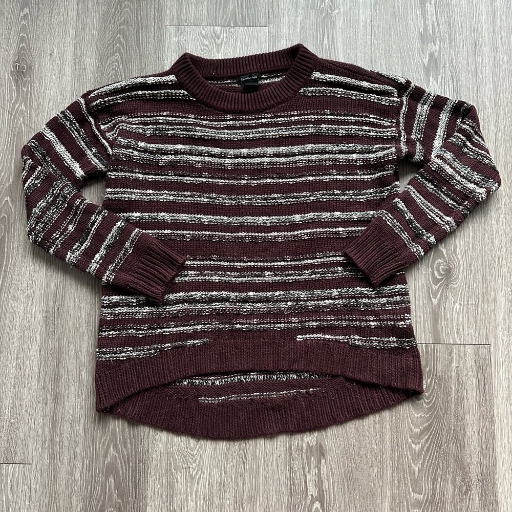 Calvin Klein Jeans Striped Burgundy and White Women's Sweater Size M